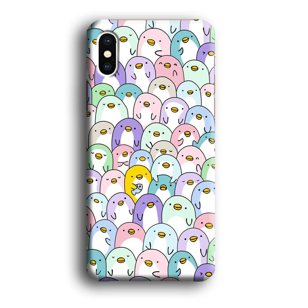 Pinguins Doodle iPhone Xs Max Case-Plastic / Full Wrap (3D Case)-Xtracase