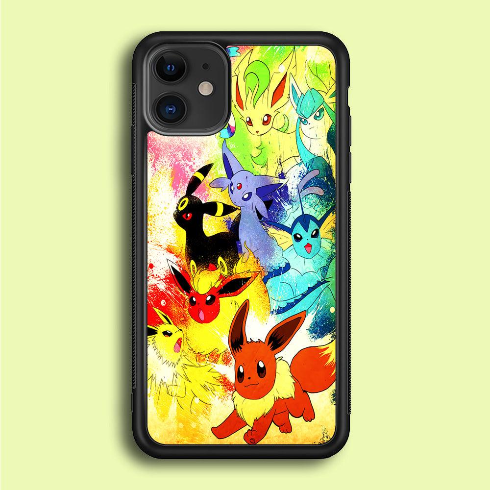 Pokemon Eevee Painting iPhone 12 Case-Rubber / Black (2D Case)-Xtracase