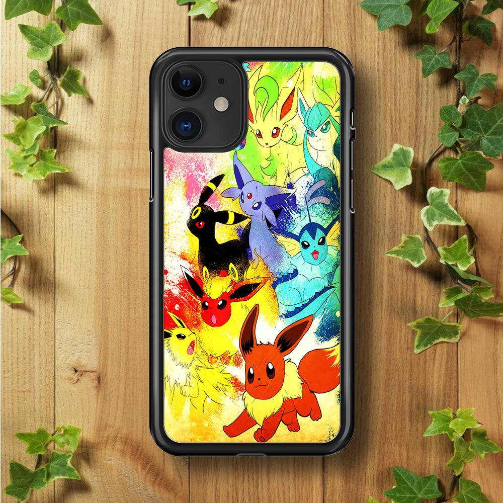 Pokemon Eevee Painting iPhone 11 Case-Rubber / Black (2D Case)-Xtracase