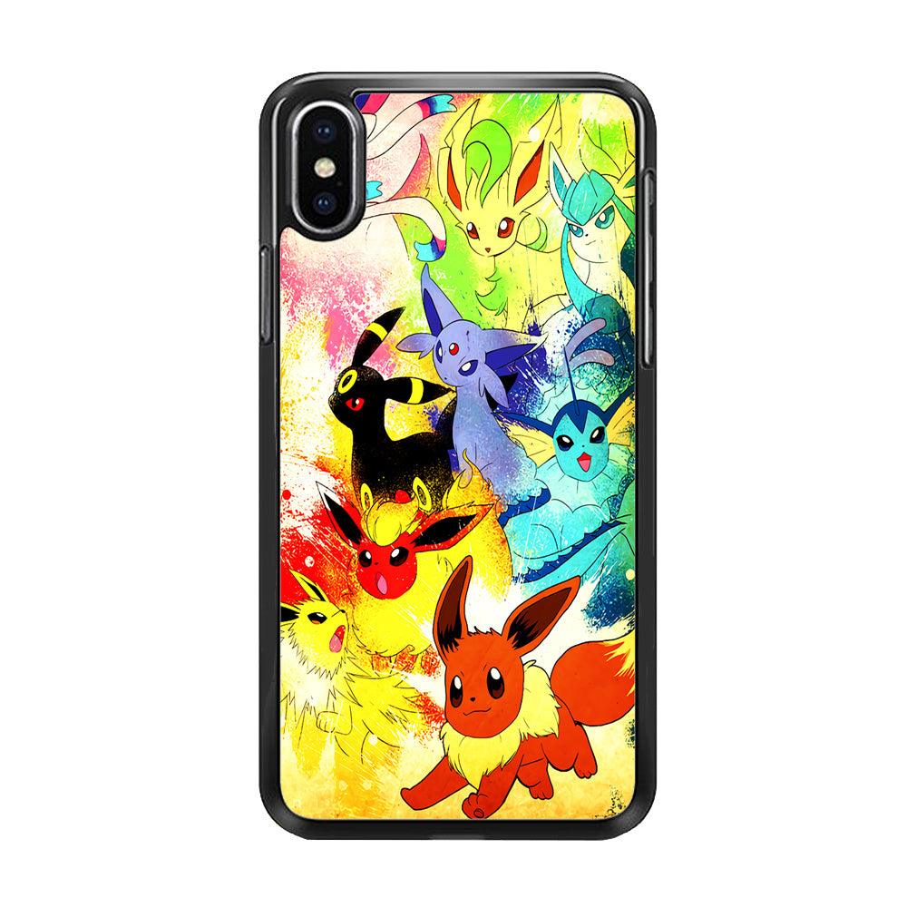 Pokemon Eevee Painting iPhone Xs Max Case-Rubber / Black (2D Case)-Xtracase
