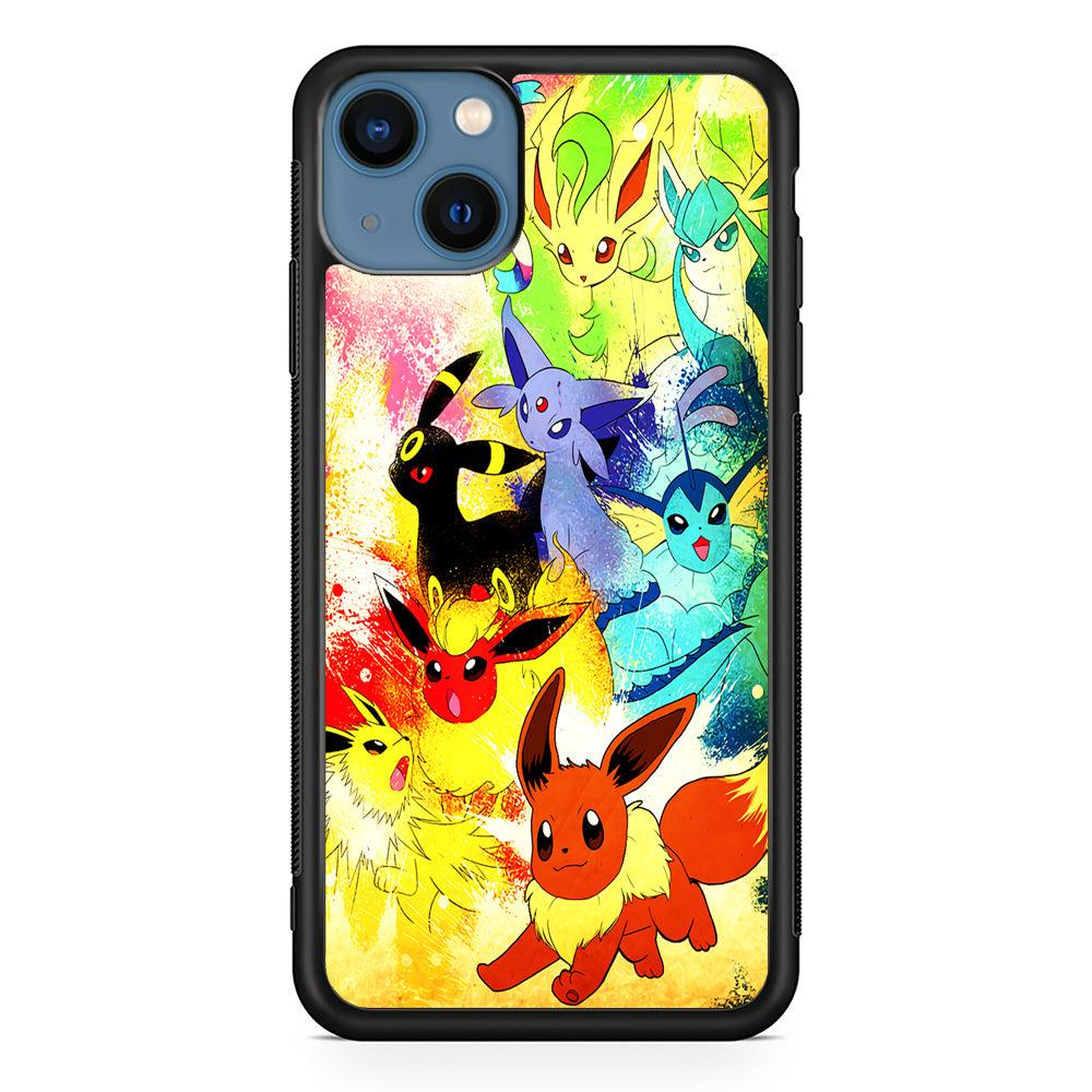 Pokemon Eevee Painting iPhone 13 Pro Case-Rubber / Black (2D Case)-Xtracase