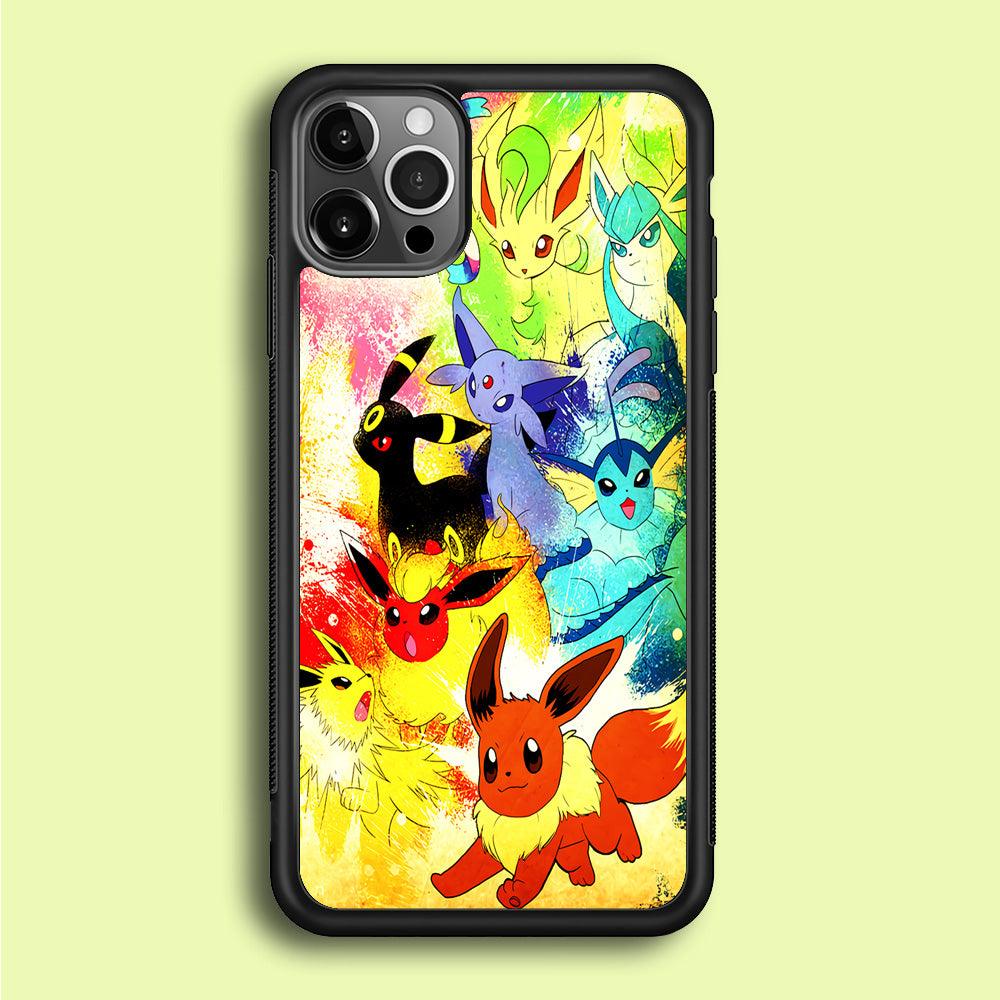 Pokemon Eevee Painting iPhone 12 Pro Max Case-Rubber / Black (2D Case)-Xtracase