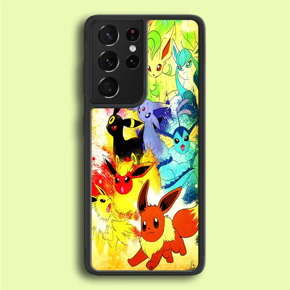 Pokemon Eevee Painting Samsung Galaxy S25 Ultra Case-Rubber / Black (2D Case)-Xtracase