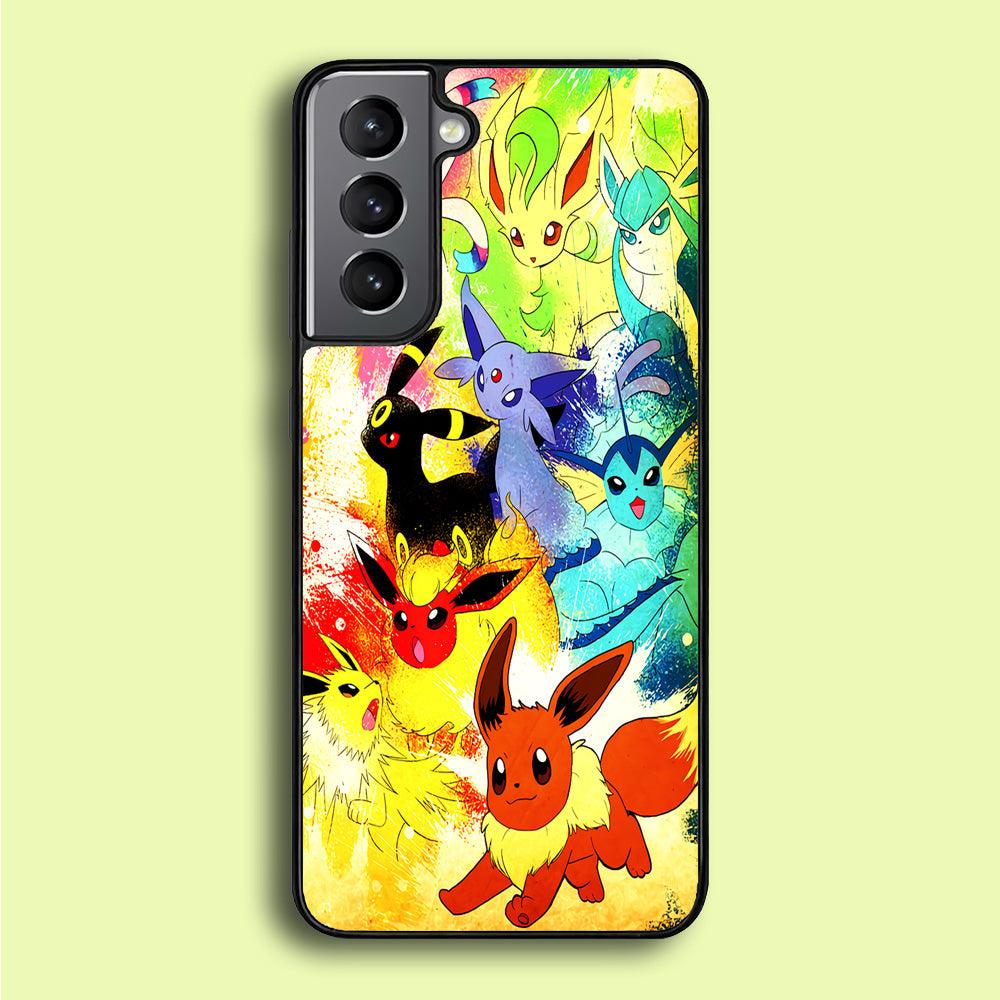 Pokemon Eevee Painting Samsung Galaxy S21 Case-Rubber / Black (2D Case)-Xtracase