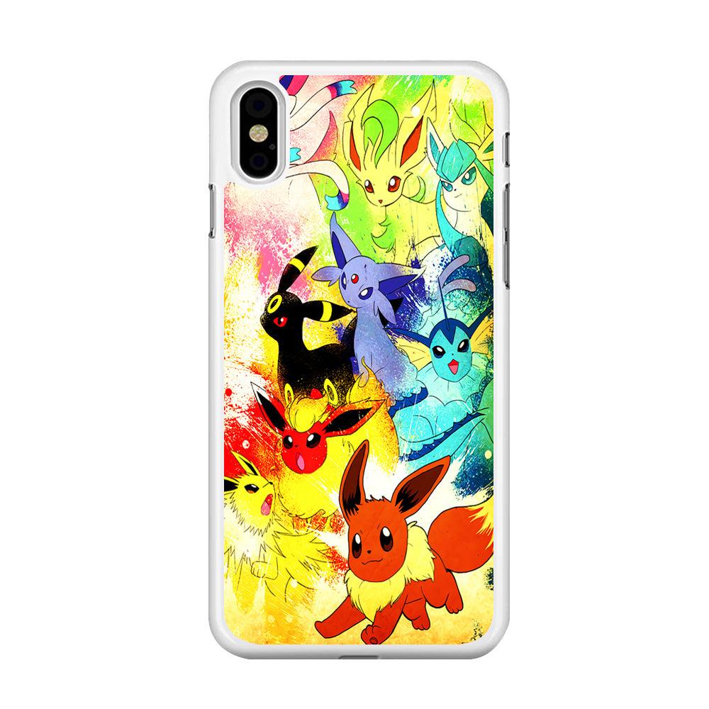 Pokemon Eevee Painting iPhone Xs Case-Rubber / White (2D Case)-Xtracase