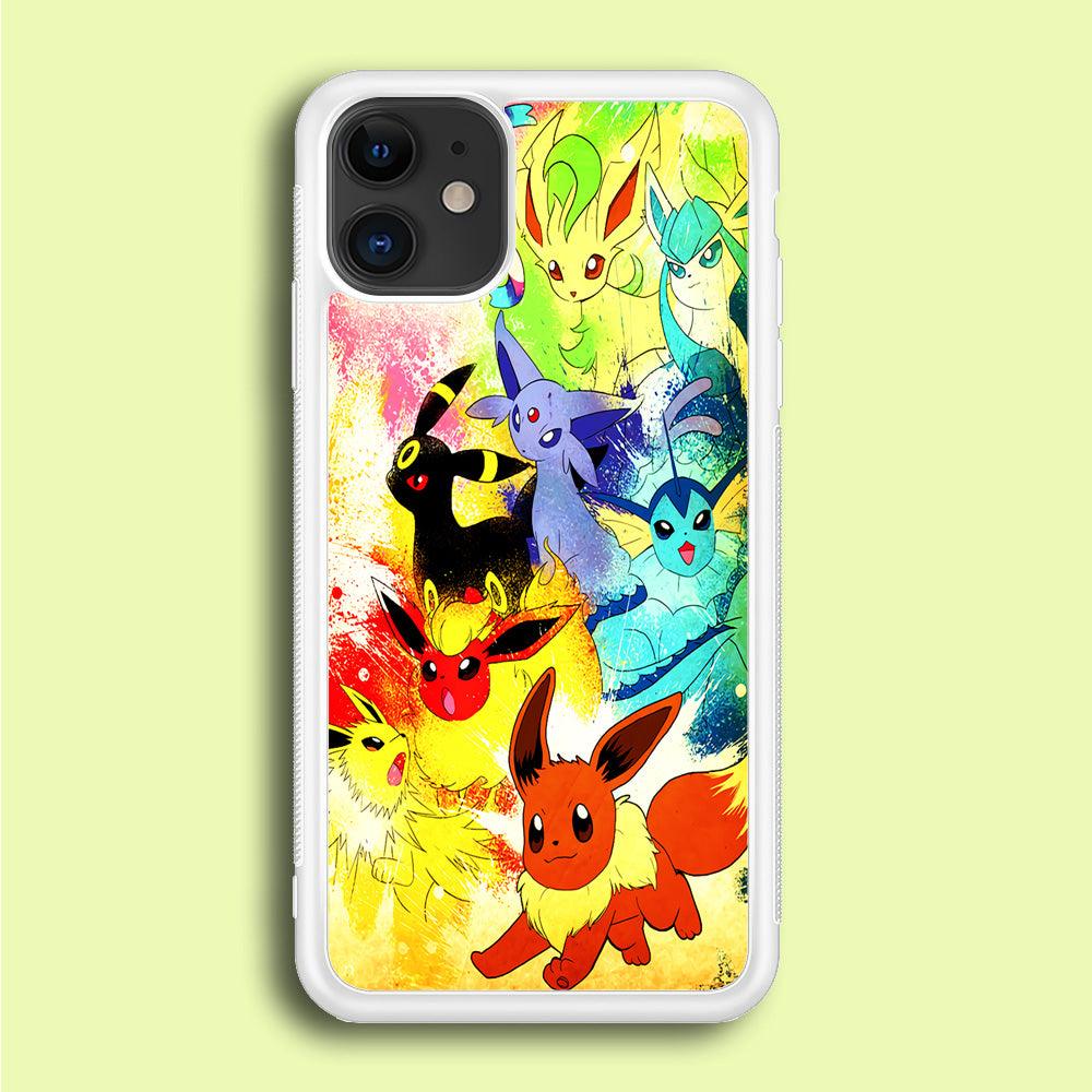 Pokemon Eevee Painting iPhone 12 Case-Rubber / White (2D Case)-Xtracase