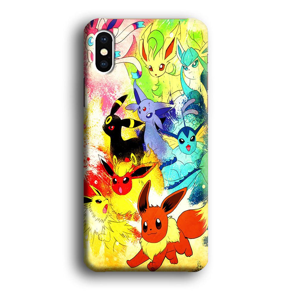 Pokemon Eevee Painting iPhone X Case-Plastic / Full Wrap (3D Case)-Xtracase