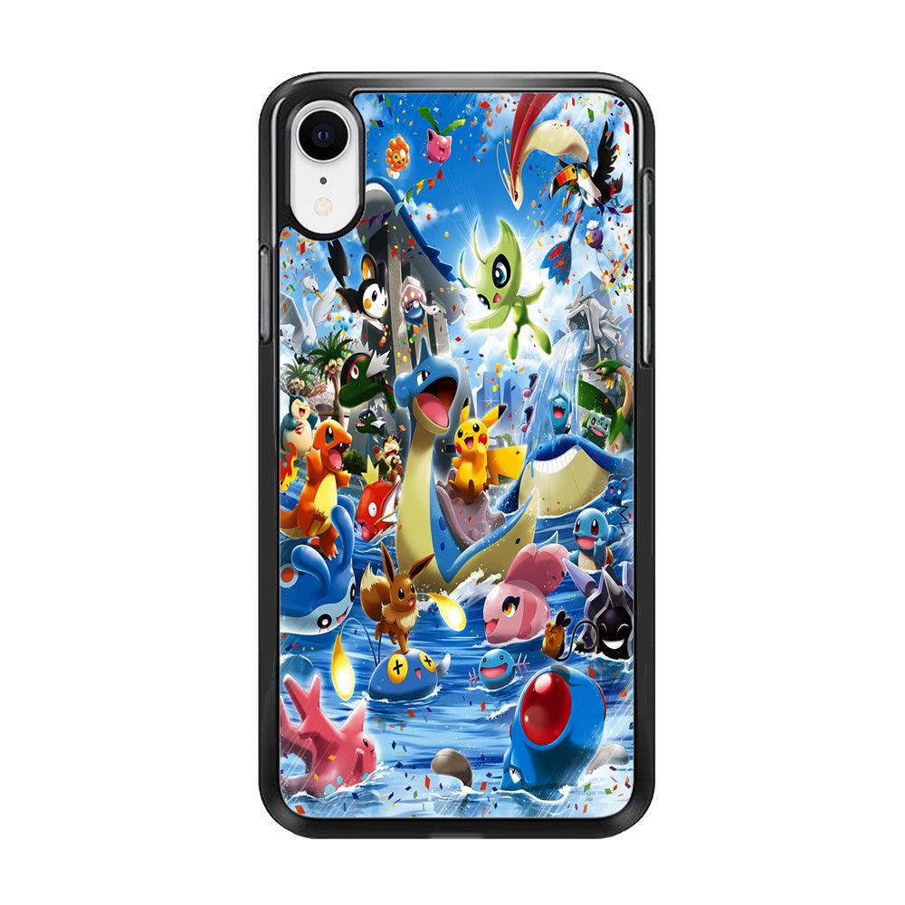 Pokemon Party iPhone XR Case-Rubber / Black (2D Case)-Xtracase