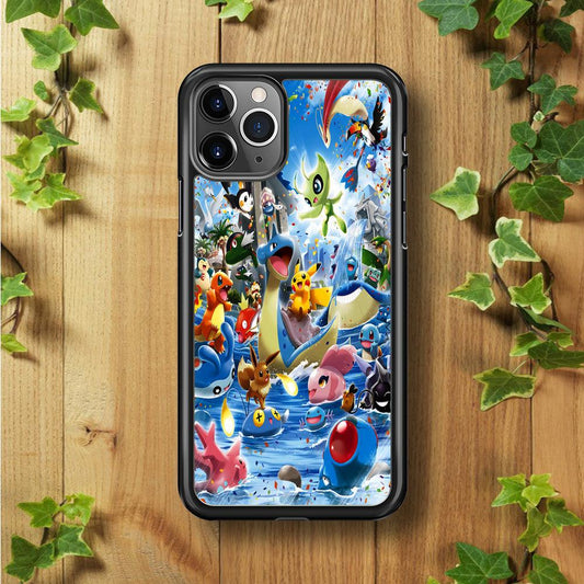 Pokemon Party iPhone 11 Pro Max Case-Rubber / Black (2D Case)-Xtracase