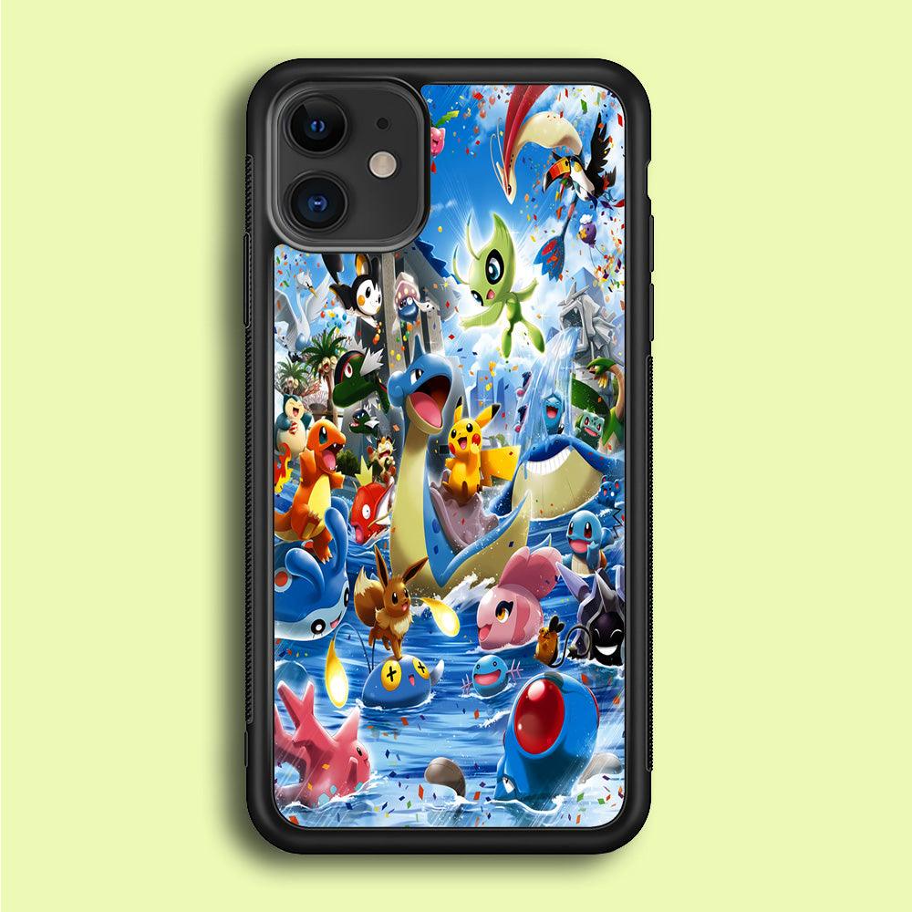 Pokemon Party iPhone 12 Mini Case-Rubber / Black (2D Case)-Xtracase