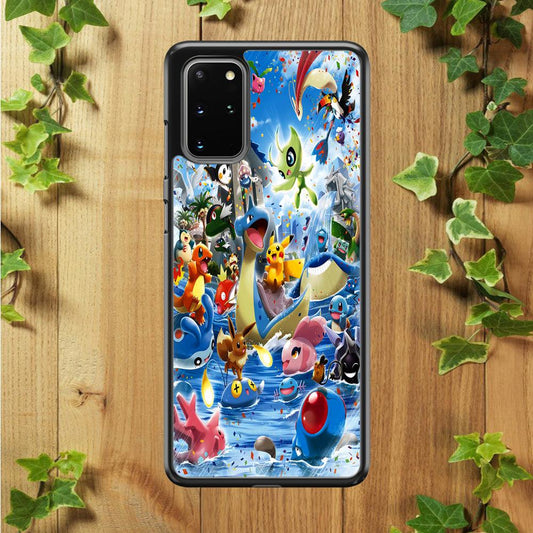 Pokemon Party Samsung Galaxy S20 Plus Case-Rubber / White (2D Case)-Xtracase