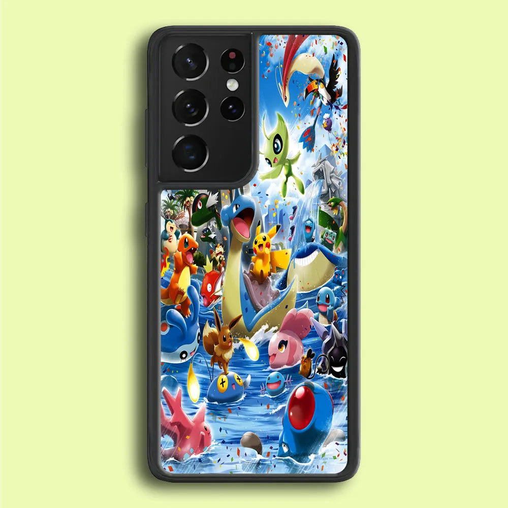 Pokemon Party Samsung Galaxy S21 Ultra Case-Rubber / Black (2D Case)-Xtracase