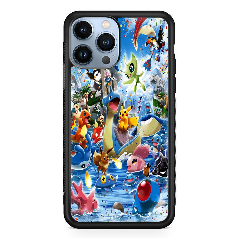 Pokemon Party iPhone 13 Pro Max Case-Rubber / Black (2D Case)-Xtracase