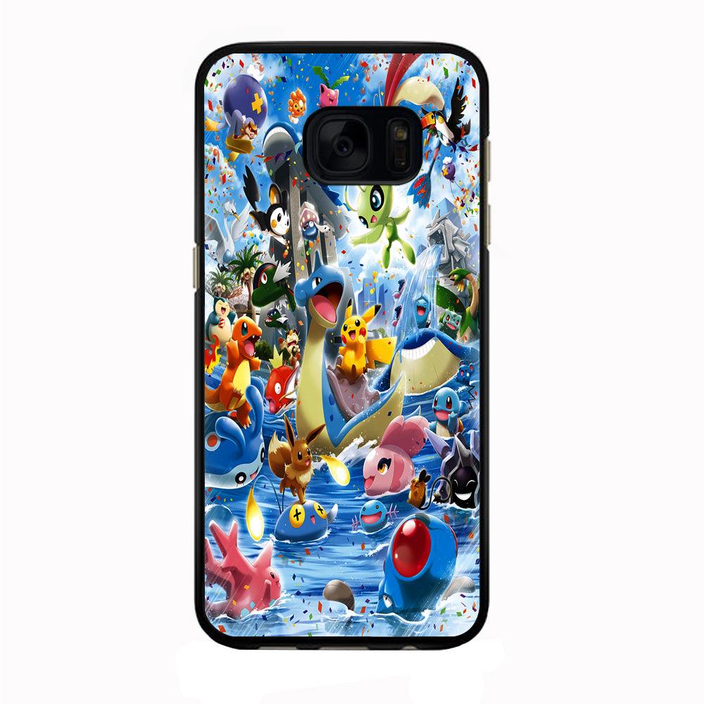 Pokemon Party Samsung Galaxy S7 Edge Case-Rubber / Black (2D Case)-Xtracase