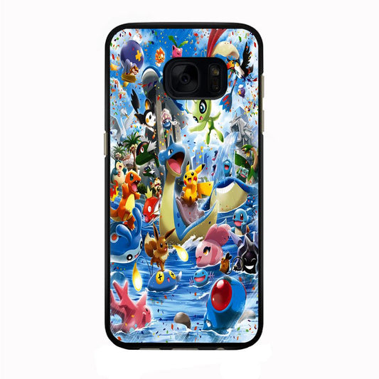 Pokemon Party Samsung Galaxy S7 Edge Case-Rubber / Black (2D Case)-Xtracase