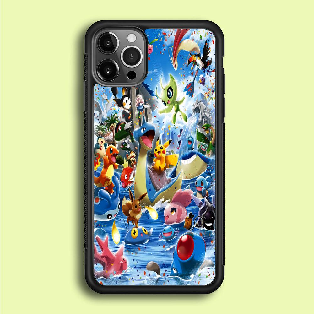 Pokemon Party iPhone 12 Pro Case-Rubber / Black (2D Case)-Xtracase