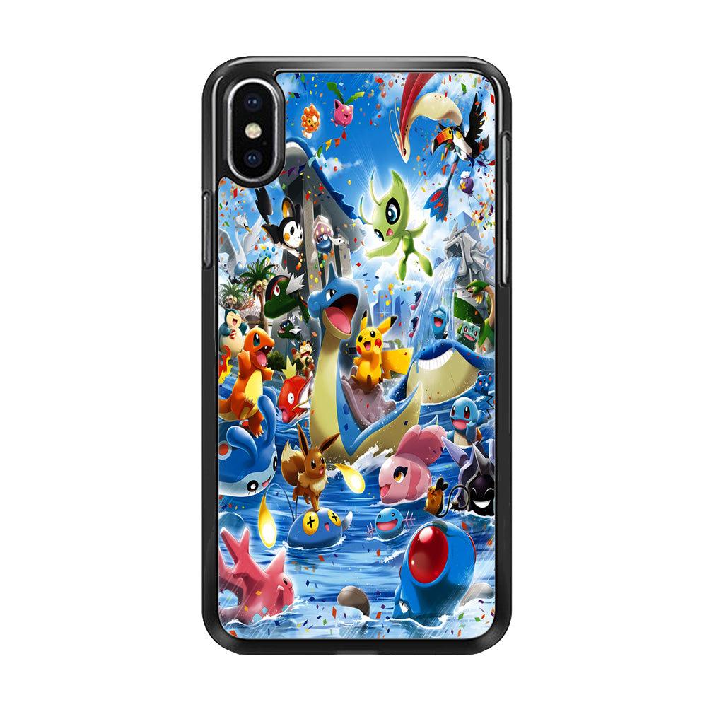 Pokemon Party iPhone Xs Case-Rubber / Black (2D Case)-Xtracase