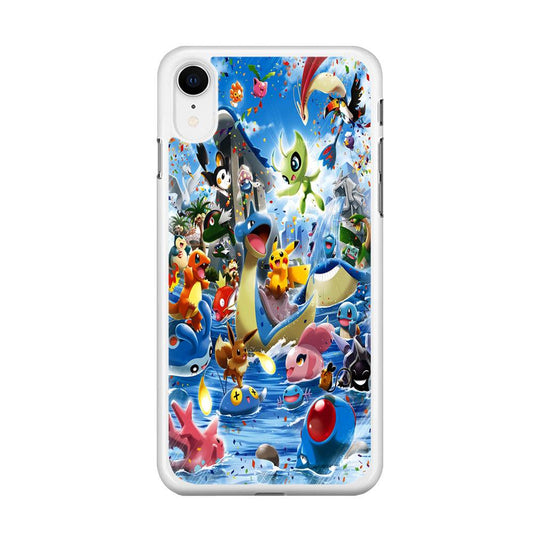 Pokemon Party iPhone XR Case-Rubber / White (2D Case)-Xtracase