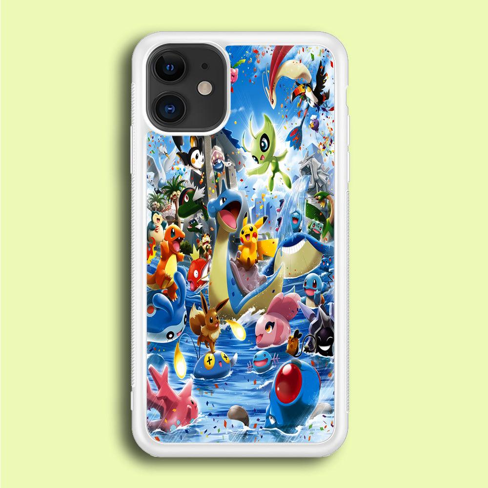 Pokemon Party iPhone 12 Mini Case-Rubber / White (2D Case)-Xtracase