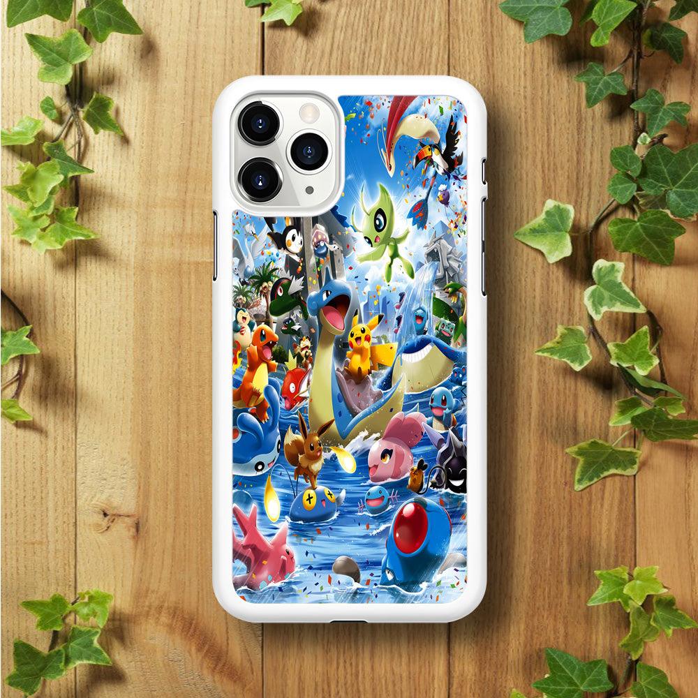 Pokemon Party iPhone 11 Pro Case-Rubber / White (2D Case)-Xtracase
