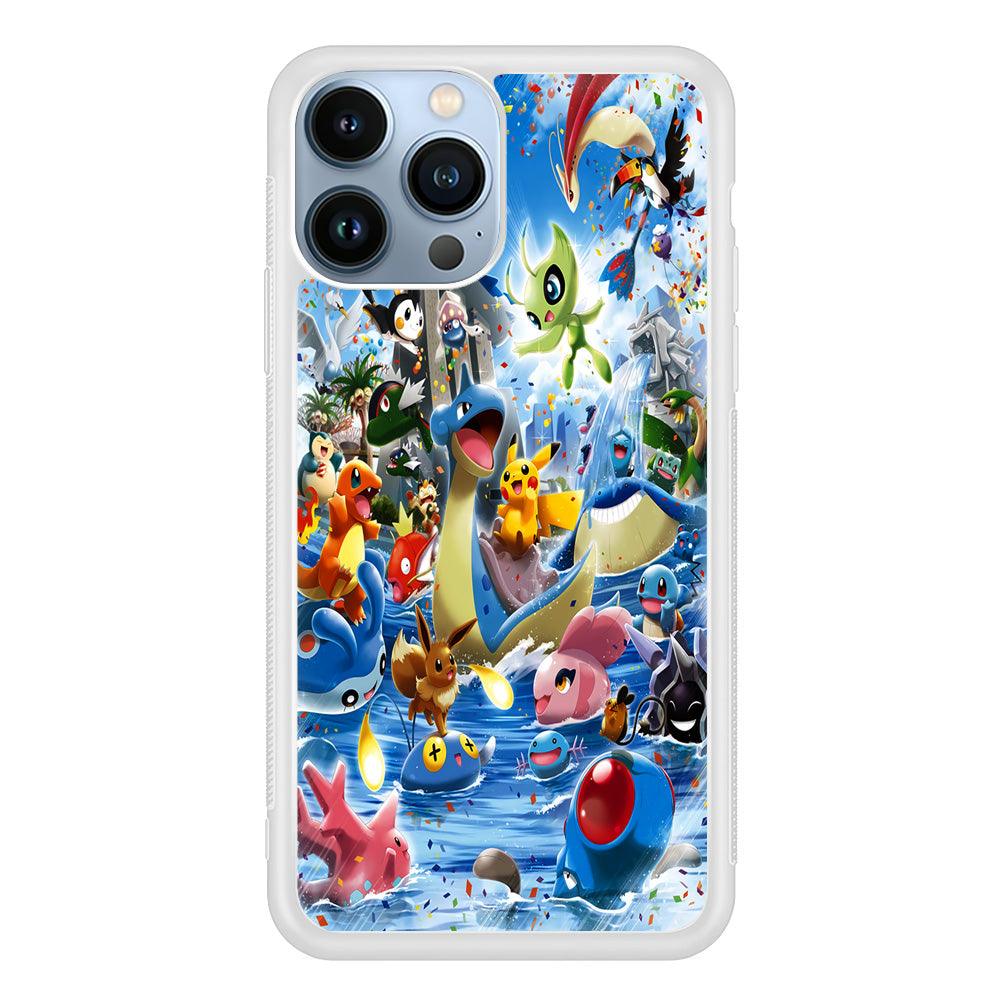 Pokemon Party iPhone 13 Pro Max Case-Rubber / White (2D Case)-Xtracase