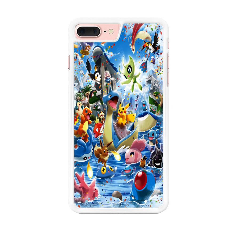 Pokemon Party iPhone 7 Plus Case-Rubber / White (2D Case)-Xtracase