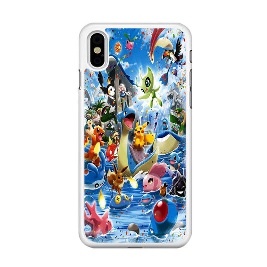 Pokemon Party iPhone Xs Max Case-Rubber / White (2D Case)-Xtracase