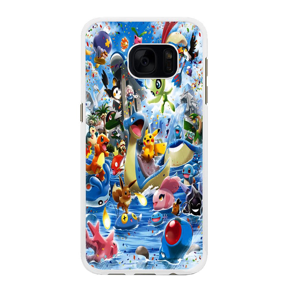 Pokemon Party Samsung Galaxy S7 Edge Case-Rubber / White (2D Case)-Xtracase