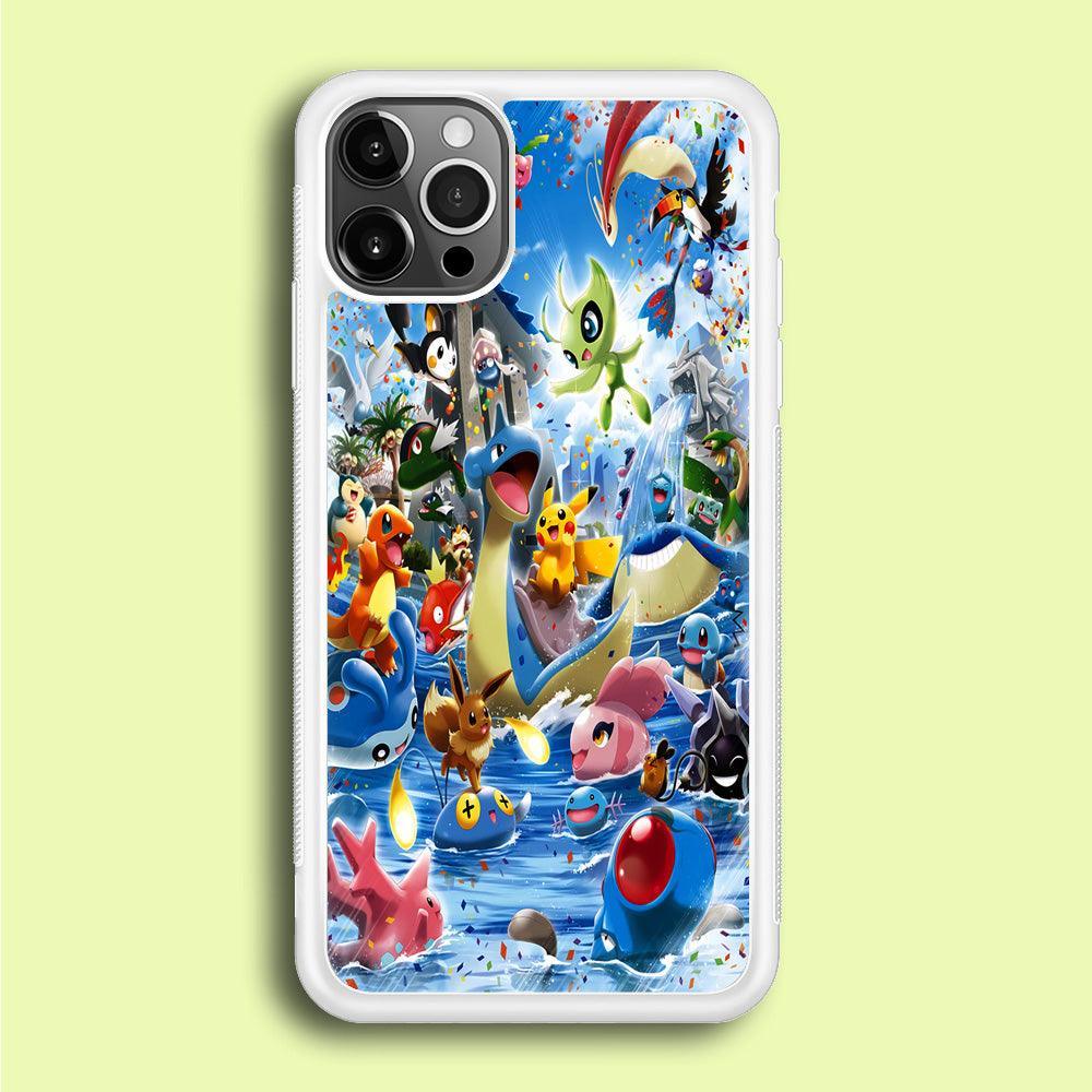 Pokemon Party iPhone 12 Pro Max Case-Rubber / White (2D Case)-Xtracase