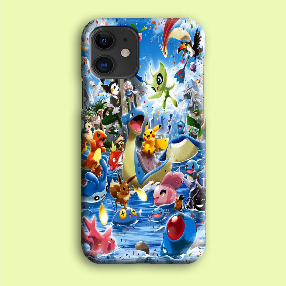 Pokemon Party iPhone 12 Mini Case-Plastic / Full Wrap (3D Case)-Xtracase