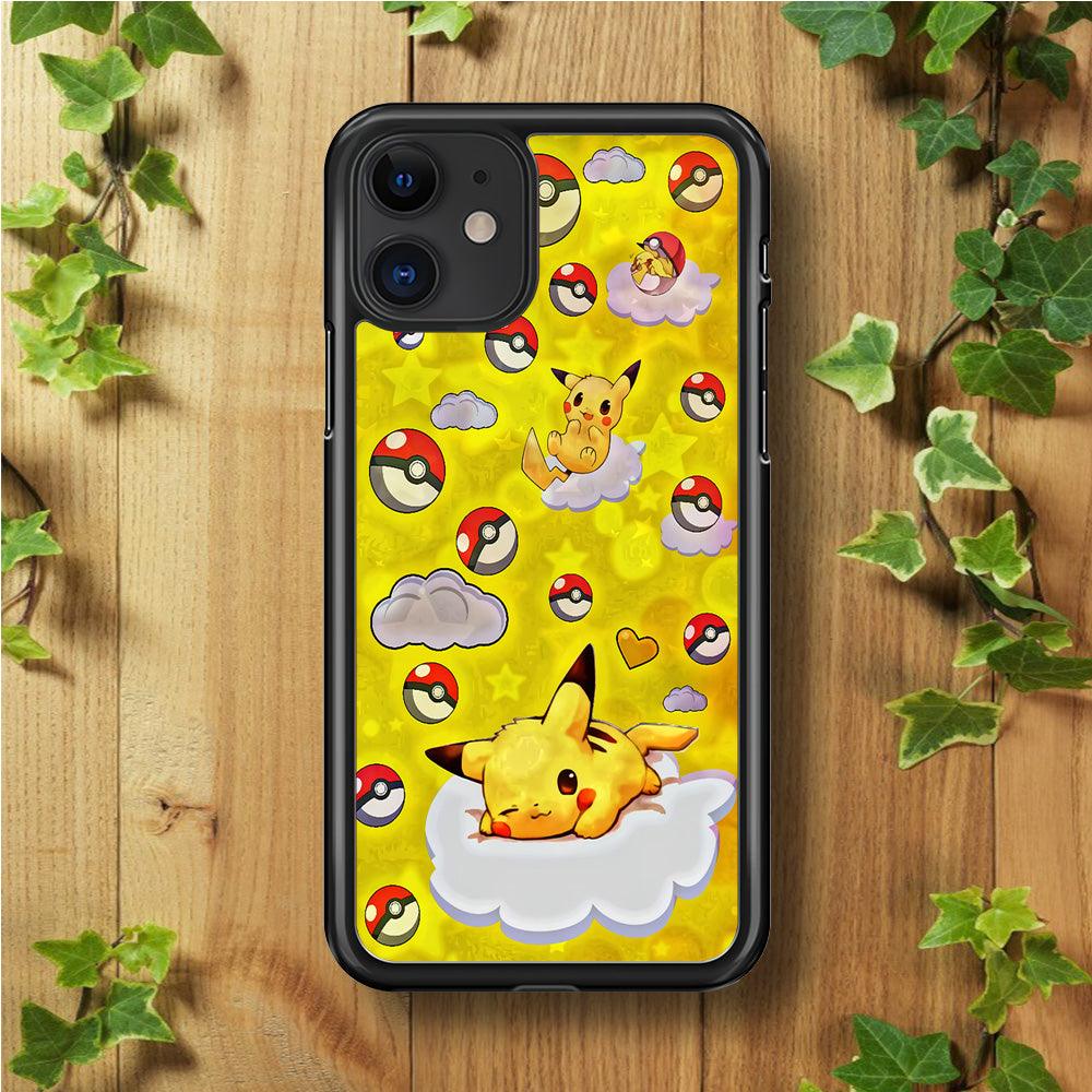 Pokemon Pikachu and Cloud iPhone 11 Case-Rubber / Black (2D Case)-Xtracase