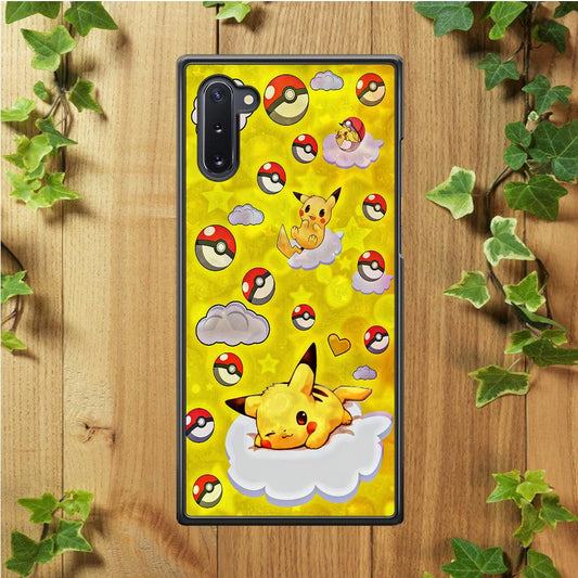Pokemon Pikachu and Cloud Samsung Galaxy Note 10 Case-Rubber / Black (2D Case)-Xtracase