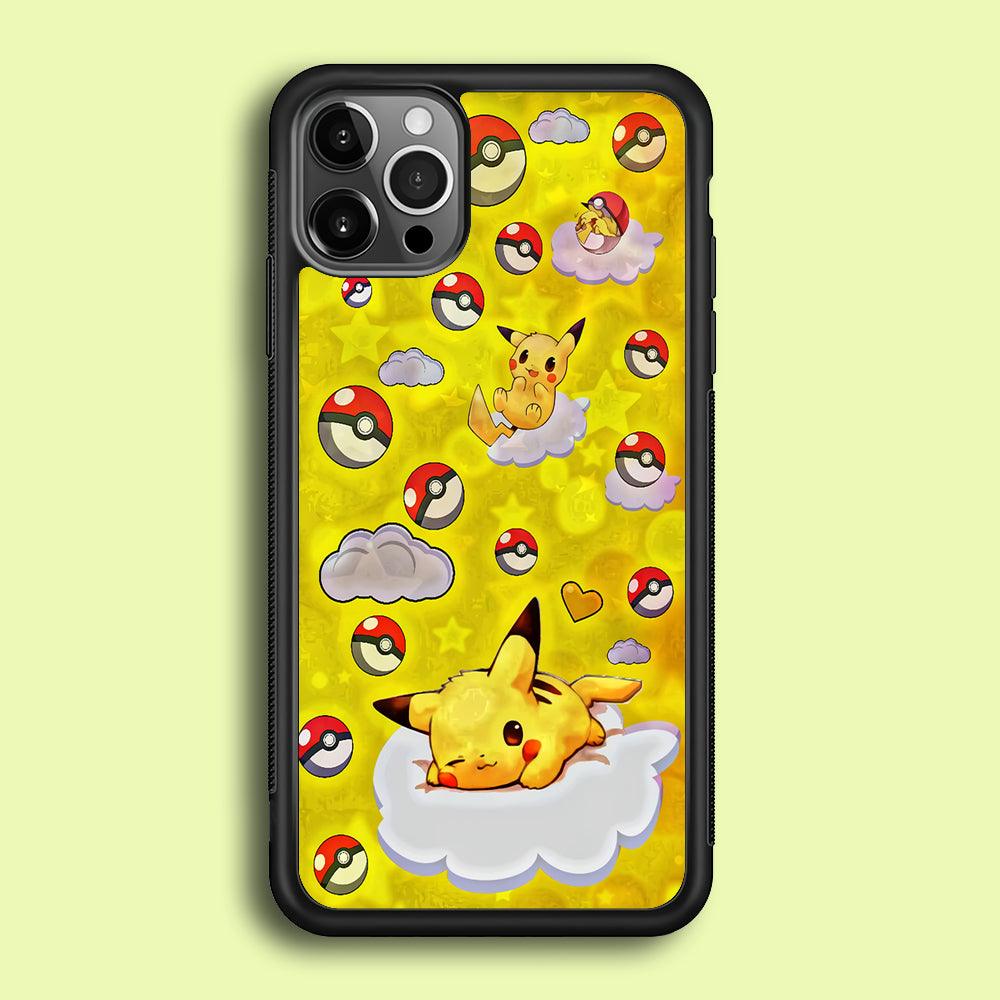 Pokemon Pikachu and Cloud iPhone 12 Pro Case-Rubber / Black (2D Case)-Xtracase