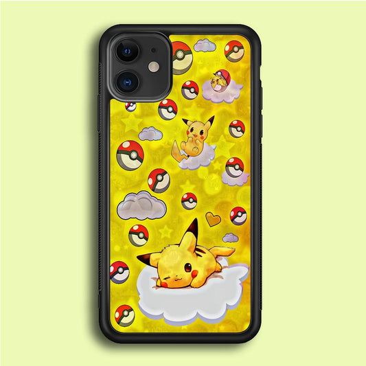 Pokemon Pikachu and Cloud iPhone 12 Case-Rubber / Black (2D Case)-Xtracase