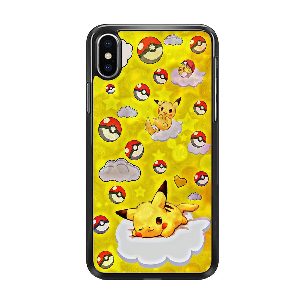 Pokemon Pikachu and Cloud iPhone Xs Case-Rubber / Black (2D Case)-Xtracase