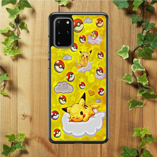 Pokemon Pikachu and Cloud Samsung Galaxy S20 Plus Case-Rubber / White (2D Case)-Xtracase