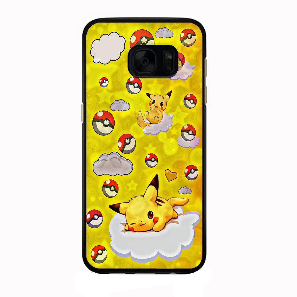 Pokemon Pikachu and Cloud Samsung Galaxy S7 Edge Case-Rubber / Black (2D Case)-Xtracase