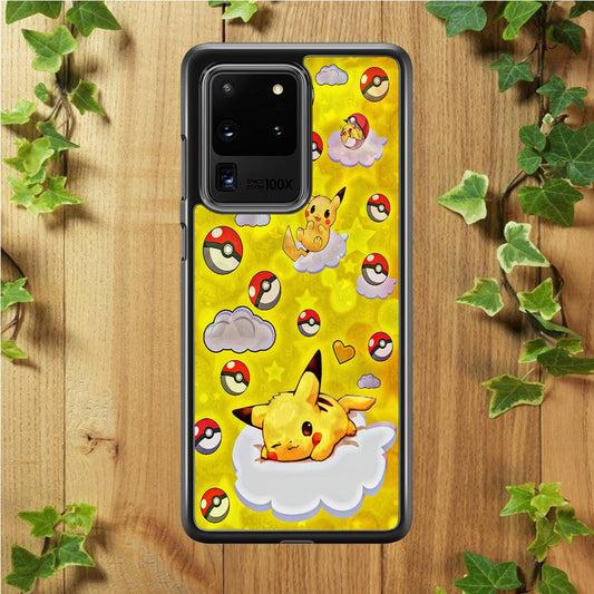 Pokemon Pikachu and Cloud Samsung Galaxy S20 Ultra Case-Plastic / Full Wrap (3D Case)-Xtracase
