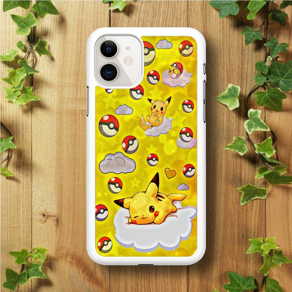 Pokemon Pikachu and Cloud iPhone 11 Case-Rubber / White (2D Case)-Xtracase