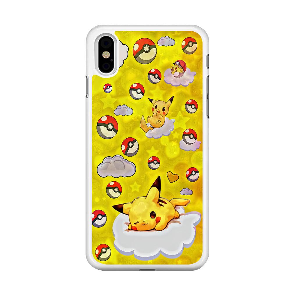 Pokemon Pikachu and Cloud iPhone X Case-Rubber / White (2D Case)-Xtracase