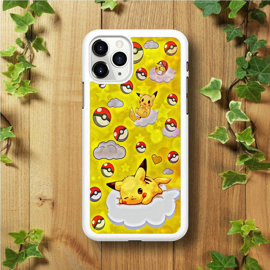 Pokemon Pikachu and Cloud iPhone 11 Pro Max Case-Rubber / White (2D Case)-Xtracase