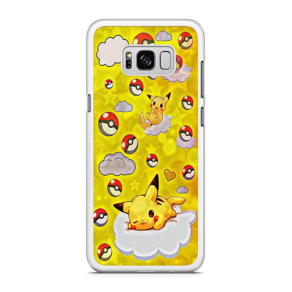 Pokemon Pikachu and Cloud Samsung Galaxy S8 Case-Rubber / White (2D Case)-Xtracase