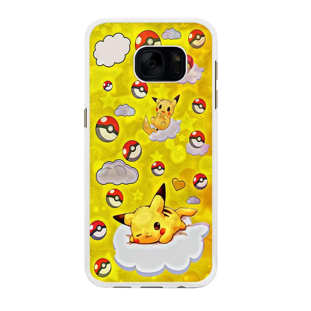 Pokemon Pikachu and Cloud Samsung Galaxy S7 Edge Case-Rubber / White (2D Case)-Xtracase