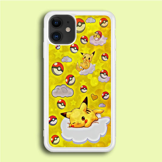 Pokemon Pikachu and Cloud iPhone 12 Mini Case-Rubber / White (2D Case)-Xtracase
