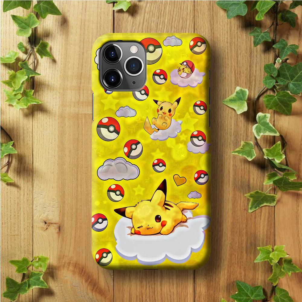 Pokemon Pikachu and Cloud iPhone 11 Pro Max Case-Rubber / Black (2D Case)-Xtracase