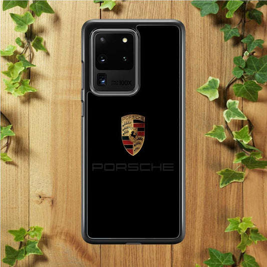 Porsche Logo Black Samsung Galaxy S20 Ultra Case-Rubber / Black (2D Case)-Xtracase