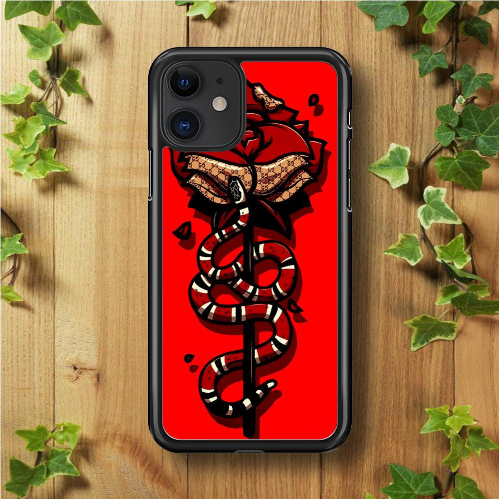 Red Rose Red Snake iPhone 11 Case-Rubber / Black (2D Case)-Xtracase