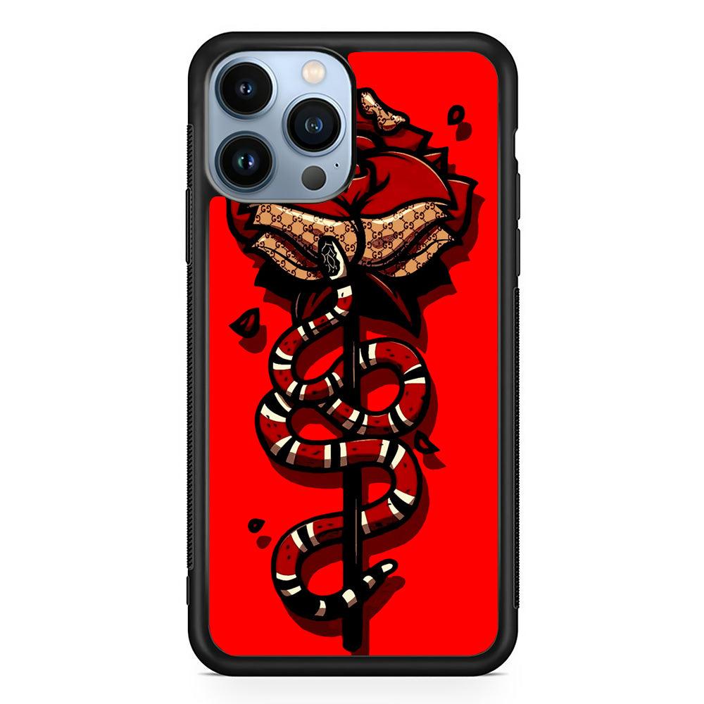 Red Rose Red Snake iPhone 13 Pro Case-Rubber / Black (2D Case)-Xtracase