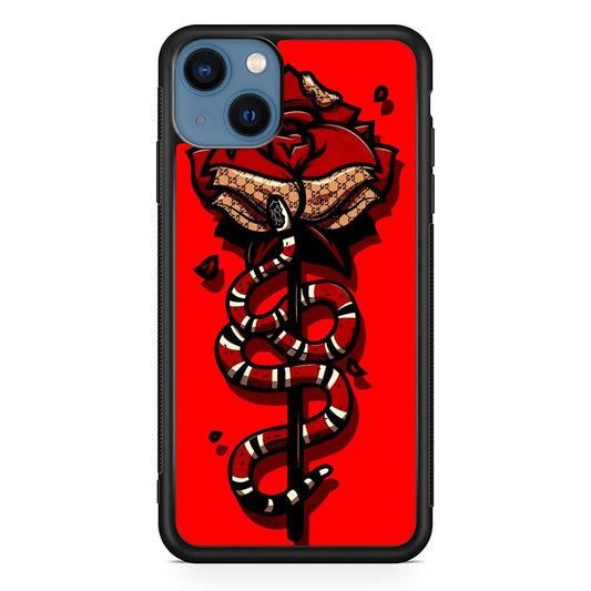 Red Rose Red Snake iPhone 13 Mini Case-Rubber / Black (2D Case)-Xtracase
