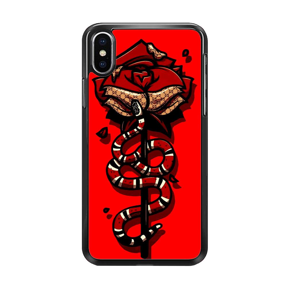 Red Rose Red Snake iPhone X Case-Rubber / Black (2D Case)-Xtracase